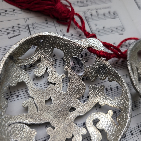 Silver Heart Cherub Ornaments with Red Tassels - Picture 7 of 8